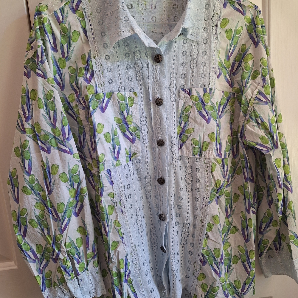 POL Floral Lace Button Down Top NWOT